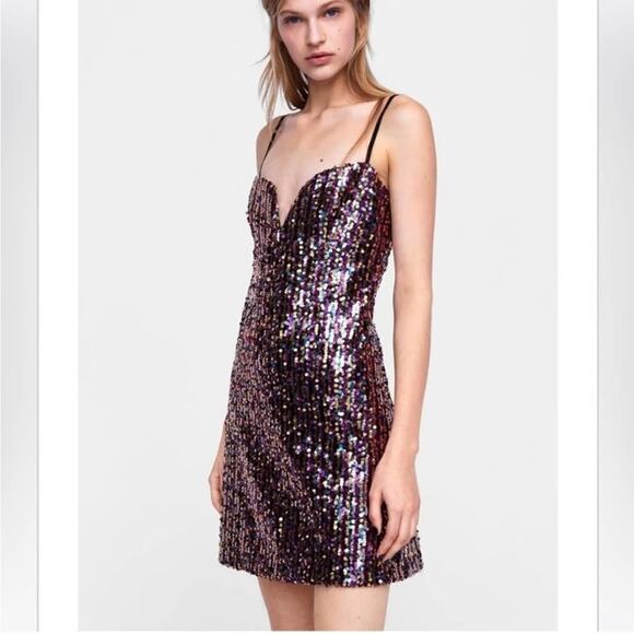 Zara MULTICOLORED SEQUIN DRESS Size Small - Picture 1 of 4